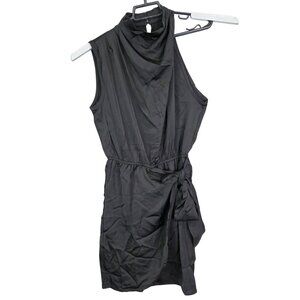 Womens Black Pretty Garden Sleeveless High Neck Dress Waist Tie Asymmetrical S